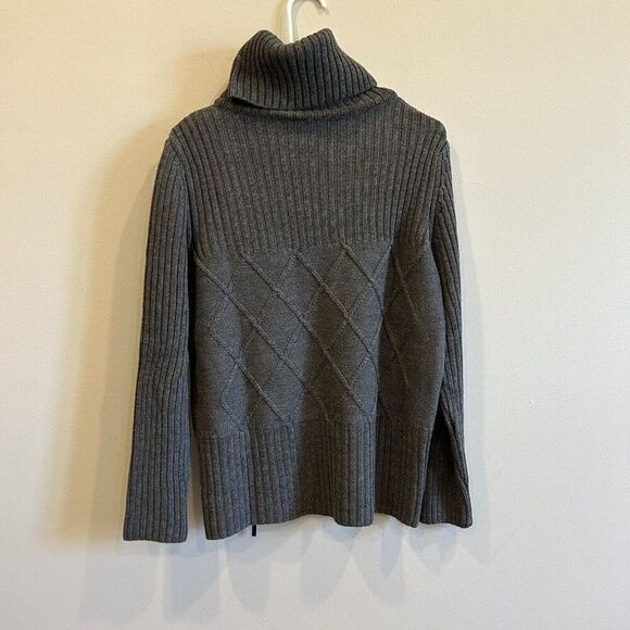 OLSEN Europe Vtg Gray Turtleneck Size 10 Merino Wool Acrylic Blend Zipper Detail - Picture 2 of 10